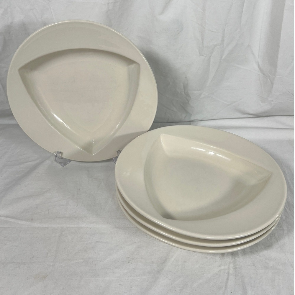 Homer Laughlin 11" Ivory Pasta Bowl Plate Triangle Center MCM Set of 4